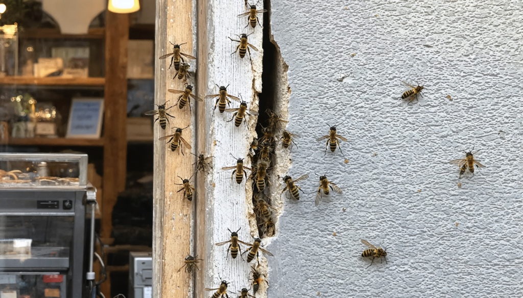 Business premises with a swarm of wasps